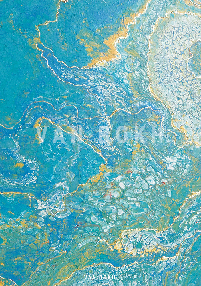 Aqua Whispers - Acrylic Pour Print